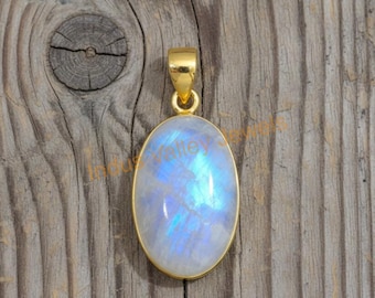 Oval månsten 925 sterlingsilver guldpläterad hänge handgjort hänge present till henne