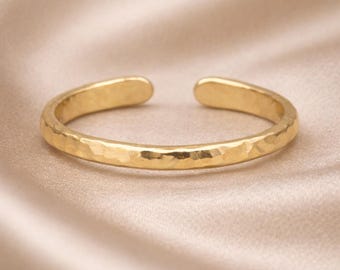 18K Gold Plated Hammered Adjustable Toe Ring Adjustable Midi Ring Gold Vermeil Jewelry