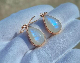 Blue Moonstone Earrings 925 Sterling Silver Rose Gold Plated Handmade Valentines Day Gift