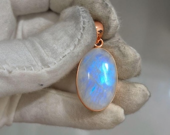 Moonstone Pendant 925 Sterling Silver Rose Gold Plated Handmade Birthday Jewelry Gift for Her