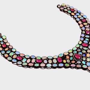 Collar de plata de ley con ópalo y rubí natural, gargantilla con gema ovalada, joyería nupcial de calidad AAA+.