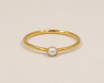 2mm Pearl Ring in 14K Gold Vermeil Over Sterling Silver | Minimalist Pearl Ring | Loose Pearl Available | Handmade Gift for Women
