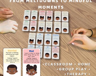 20 Emotions SEL printable | Behavior Support Feeling Flashcards| 2 Siblings Character ( Instant PDF) Preschooler Home and School Therapy