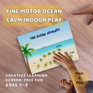 Minimal modern preschool printable with ocean animals and educational play setup