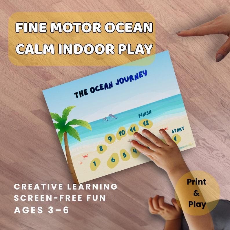 Minimal modern preschool printable with ocean animals and educational play setup