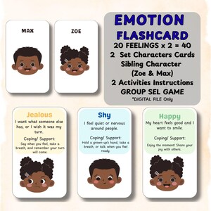 20 Emotionen SEL printable | Verhaltens-Stützgefühl Karteikarten| 2 Geschwister Charakter (Instant PDF) Vorschulkind Heim- und Schultherapie