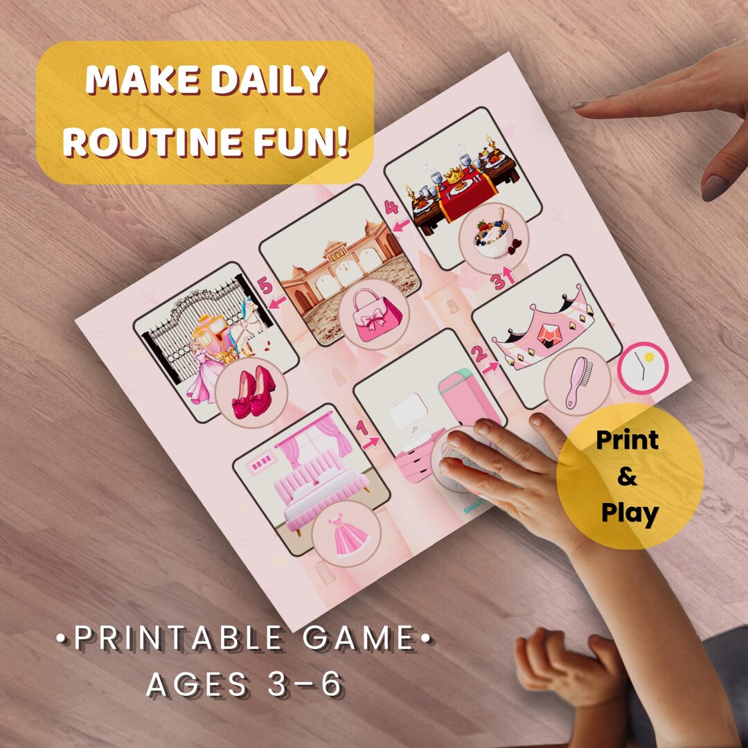 Kids Daily Checklist Routine Princess Board Game | Morning, After ...