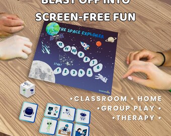 Jogo de Brincadeiras Imaginativas de Exploradores Espaciais | Dados de Movimentos Motores Amplos e Contação de Histórias | Atividade Cooperativa de Aprendizagem Socioemocional para Pré-Escolares