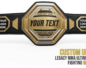 カスタムMMAレガシーチャンピオンシップベルト、パーソナライズされたファイティングタイトル、オクタゴンロゴテキスト