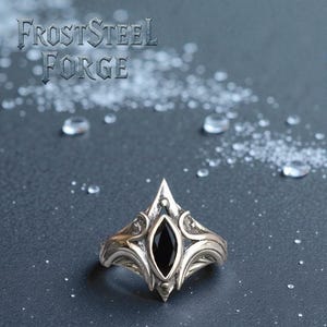 Black Onyx Ring Gothic Unisex Statement Jewelry for Dark Fashion and Everyday Wear