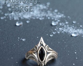 Black Onyx Ring Gothic Unisex Statement Jewelry for Dark Fashion and Everyday Wear