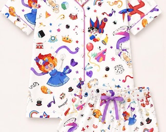 The Amazing Digital Circus Pajama Set, Pomni Jax Ragatha Print Sleepwear, Matching Family Pajamas, Colorful Cartoon Circus Lounge Set