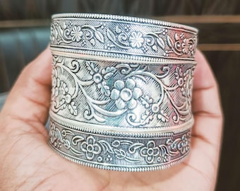 Handmade Sterling Silver Bangle Set - Boho Floral Stacking Bracelets