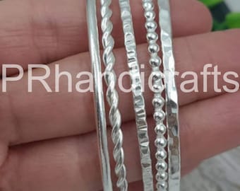 Set van 5 stapelbare sterlingzilveren armbanden, minimalistische boho-armbanden met laagjes
