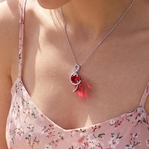 Treble Clef Necklace - Silver Plated Musical Jewelry with Ruby Red Gemstone and Diamond Accents, Romantic Music Inspired, Pendant Necklace