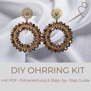 DIY Ohrring Kit mit PDF-Fotoanleitung, Statement Ohrringe selber machen in gold braun, alle Materialien + PDF Guide in einem Set enthalten