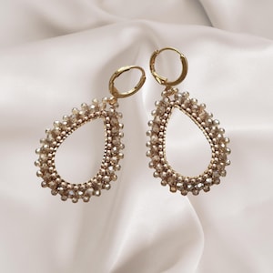 Artesa champagne earrings I hand-sewn pearl earrings made of Miyuki and cut glass beads with stainless steel ear hooks / studs