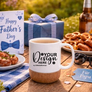 Mockup Tasse Kork Manufaktur Liebevoll, Mockup Korktasse, Tasse aus Kork Mockup, Mockup Tasse mit Korkboden u Deckel, Korktasse Muttertag