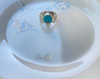 Turquoise Flower Ring Sterling Silver Stacking Handmade Size 9 Flower Band