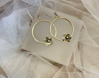 Flower Hoops Sterling Handmade Minimalist