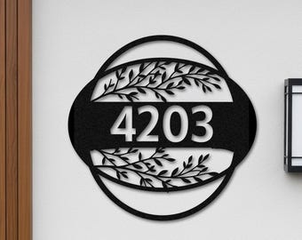 Custom Metal Address Sign for House, Outdoor Front Door Wildflower Wall Art, Hanging Metal Number Plaque with Flowers,Valentine's Day Gift