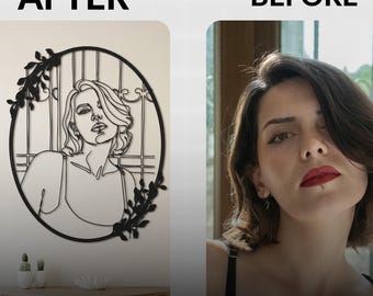 Custom Metal Portrait from Photo – Elegant Line Art Wall Decor, Personalized Bedroom Art, Anniversary Gift for Her