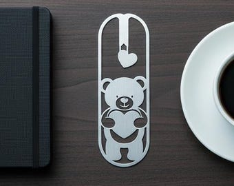 Metal Bookmark Bear , Cute Bear with Heart Page Marker , Book Lover Gift , Valentines Birthday Gift for Her , Cute Bookmarks