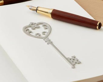 Heart Key Bookmark Metal , Ornate Antique Key Laser Cut Page Marker , Romantic Valentines Gift for Her , Book Lover Gift