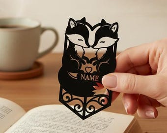 Personalized Fox Bookmark Metal , Two Foxes Custom Name Page Marker , Book Lover Gift for Her , Valentines Gift for Readers