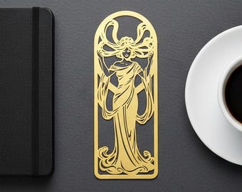 Art Nouveau Bookmark Metal , Elegant Woman Laser Cut Page Marker , Dark Academia Gift for Her , Sophisticated Book Lover Gift