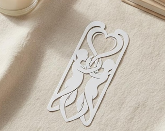 Art Nouveau-bokmärke i metall, laserskuren sidmarkör med två kvinnors hjärtan, romantisk alla hjärtans dag-present till henne, present till bokälskare