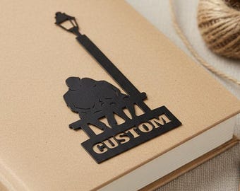 Personalized Romantic Couple under Streetlamp Metal Bookmark: Romantic Reader Gift, Book Club Stocking Stuffer,