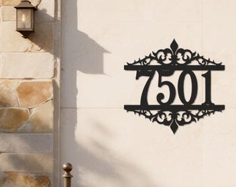 Personalized Metal Address Sign, Ornamental House Number Plaque