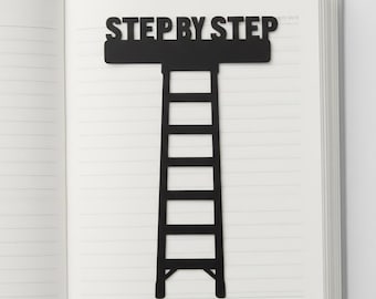Black Metal Bookmark - 'Step By Step' Ladder | Motivational Gift | Graduation Present | Book Accessory | Inspirational Quote | Reading Gift