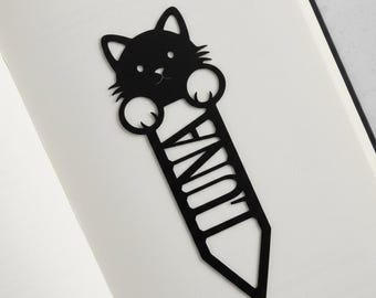 Personalized Cat Bookmark/Custom Name Pencil Design/Cute Kitten Page Marker/Teacher Gift/Pet Memorial / Mother Book Accessory/Gift for women