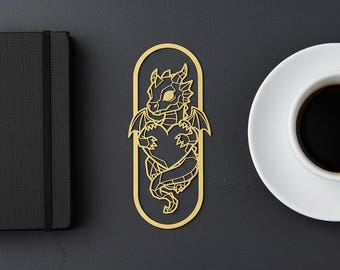 Metal Dragon Bookmark , Geometric Laser Cut Dragon Heart Page Marker , Book Lover Gift , Dark Academia Bookmarks for Fantasy Readers