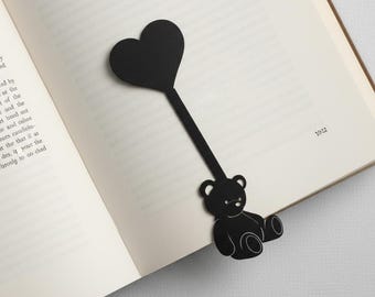 Metal Bear Bookmark Bookish Gift  for Readers : Heart Balloon Page Marker for lovers for girlfriend,Gold unique handmade book page holder