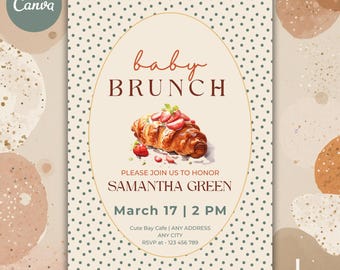 Croissant Baby Shower Invitation, Editable Brunch Invite (Digital Template)