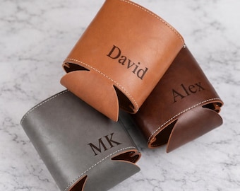 Enfriador de latas de cuero personalizado, soporte para cerveza con nombre personalizado, funda de cuero para bebidas