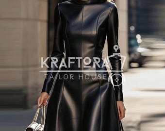 Schwarzes Leder-Korsett-Kleid: Strukturiert, ohne Knochen, Reißverschluss vorne, trägerloser Ausschnitt