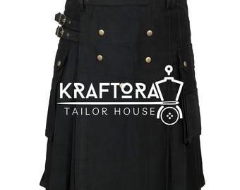 Schwarzer Kilt aus Baumwolle mit verstellbarer Passform
