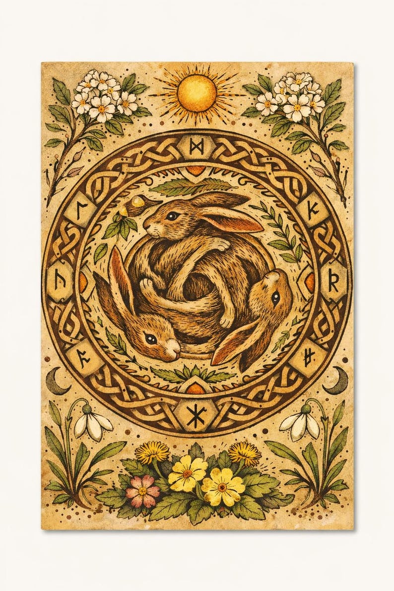 Three Hares Ostara Altar Card – Pagan Spring Equinox Symbol | Ostara ...