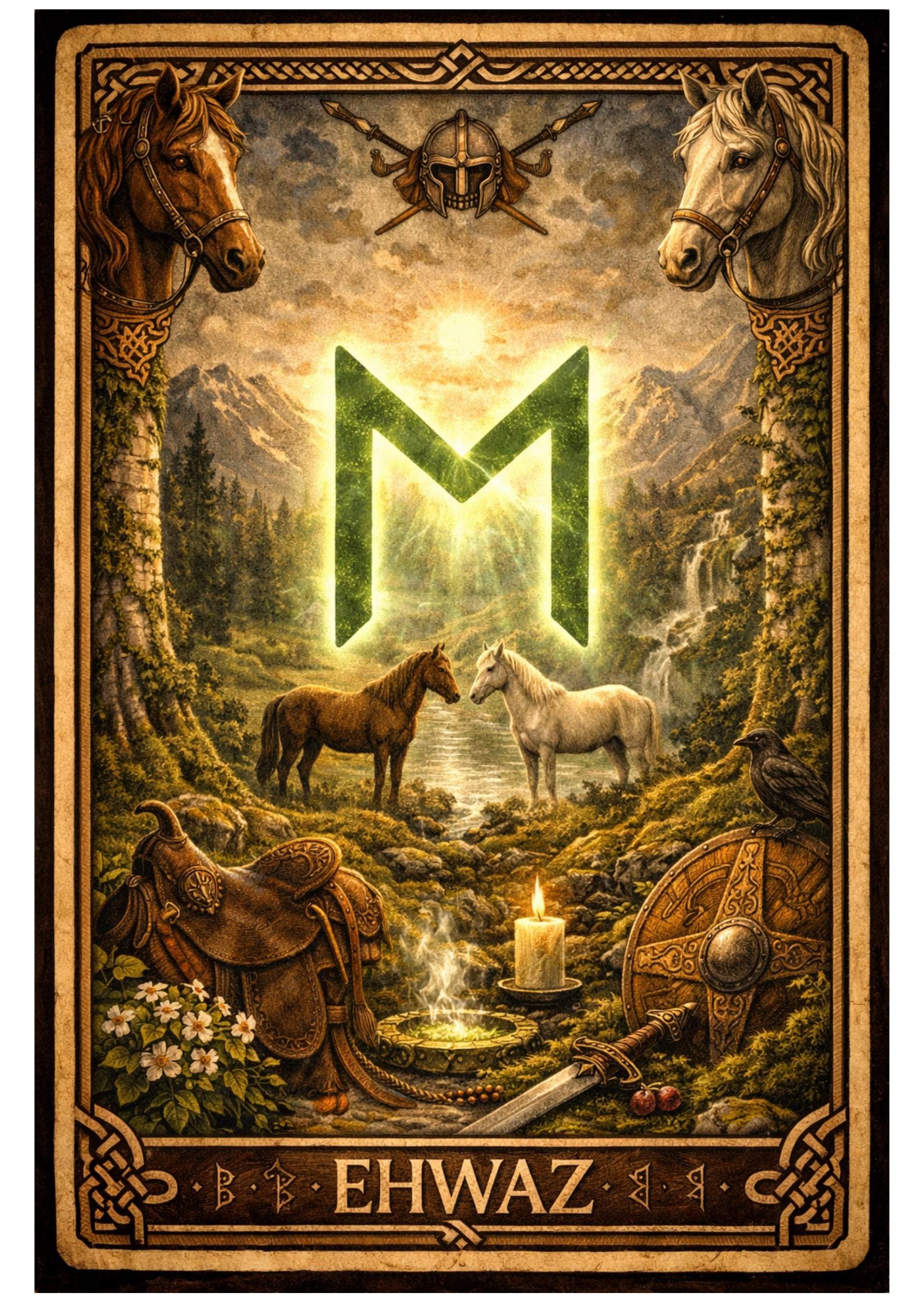 Eoh Rune Ehwaz Rune Card Printable – Elder Futhark Tarot Style Rune – Norse ...