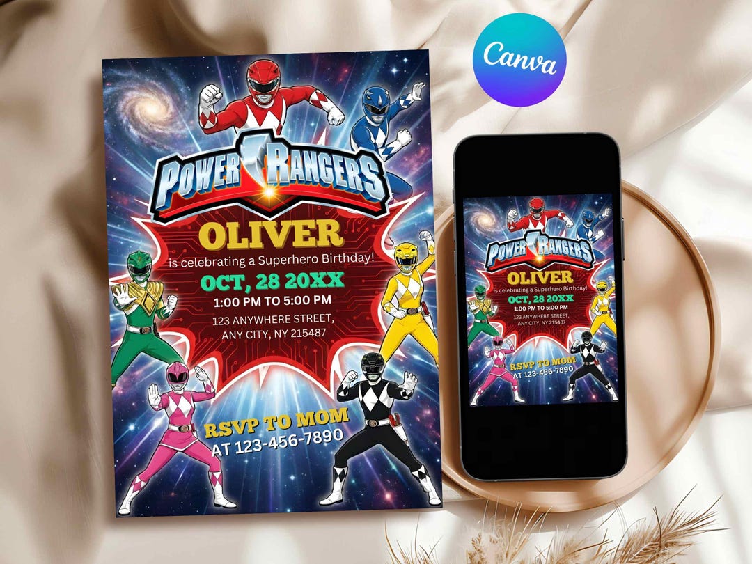 Editable Power Rangers Birthday Invitation Template | Editable Kids ...