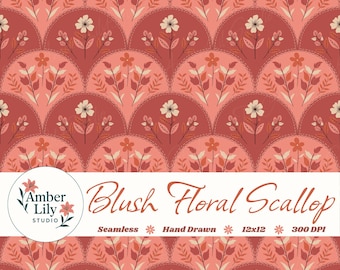 Patrón sin costuras de festón floral ruborizado, diseño repetido de festón rosa dibujado a mano, diseño de tela con flores bohemias, papel digital botánico