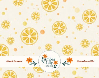 Patrón sin costuras de rodaja de limón, acuarela dibujada a mano (descarga digital PNG)