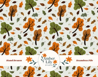 Patrón sin costuras de bosque acogedor, dibujado a mano, PNG, descarga para tela, diseño de superficies, uso comercial.