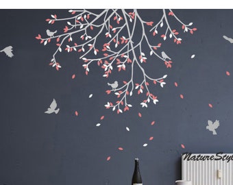 Branches and flying birds - Nursery wall decal trees baby wall decal vinyl wall decal nursery bedroom office decal