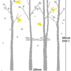 4 Birch Tree with Flying Birds vinyl decal wall decal tree wall decal baby wall decal nursery wall sticker room decor wall tree decal image 3