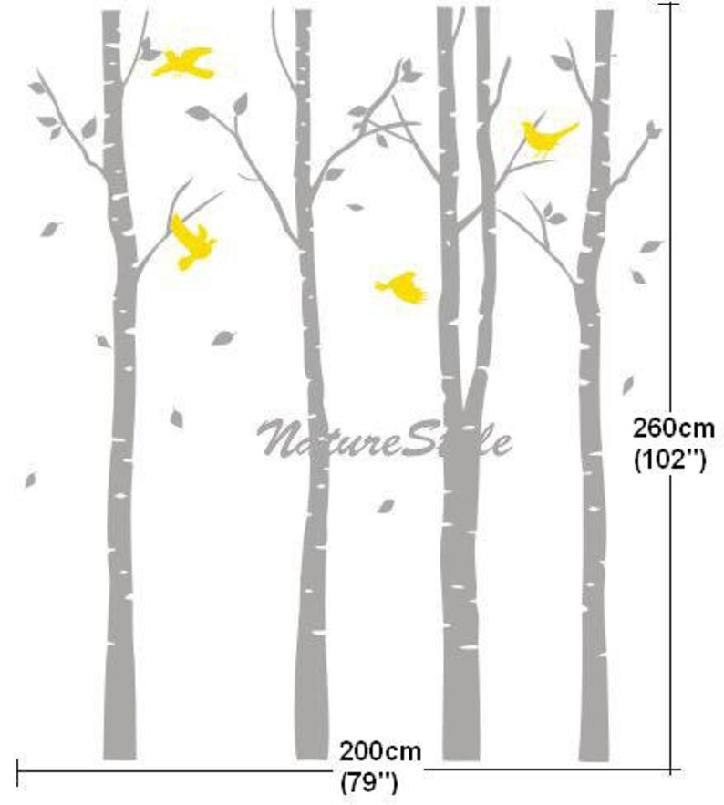 4 Birch Tree with Flying Birds vinyl decal wall decal tree wall decal baby wall decal nursery wall sticker room decor wall tree decal image 3
